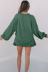 Corded Lantern Sleeve Top Ruffled Mini Skirt Two Piece Dress